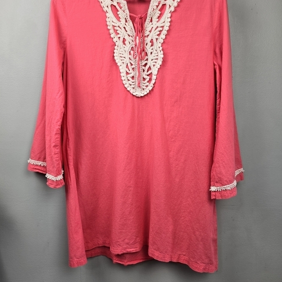 CHARLIE PAIGE Cotton Lightweight Lagenlook Blouse Tunic Pink White Womens Size M - Picture 3 of 12